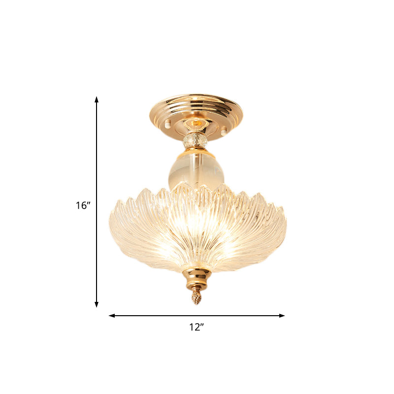 Modern Ribbed Glass Semi Flush Mount Light In Black/Gold - 12/16 Diameter 1 Crystal Ceiling Lamp