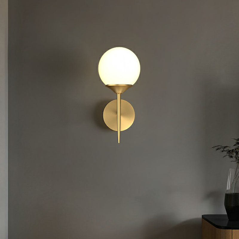 Gold Led Wall Lamp: Minimalist Cream Glass Sconce Light For Dining Room