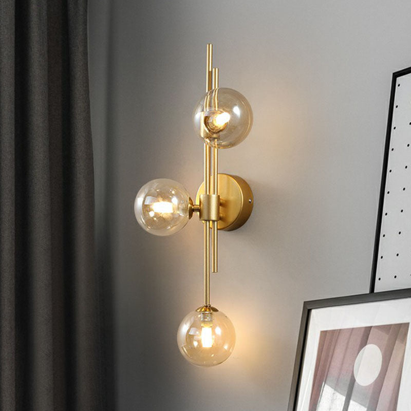 Brass Designer Ball Wall Light Sconce With 3-Head Glass For Bedroom