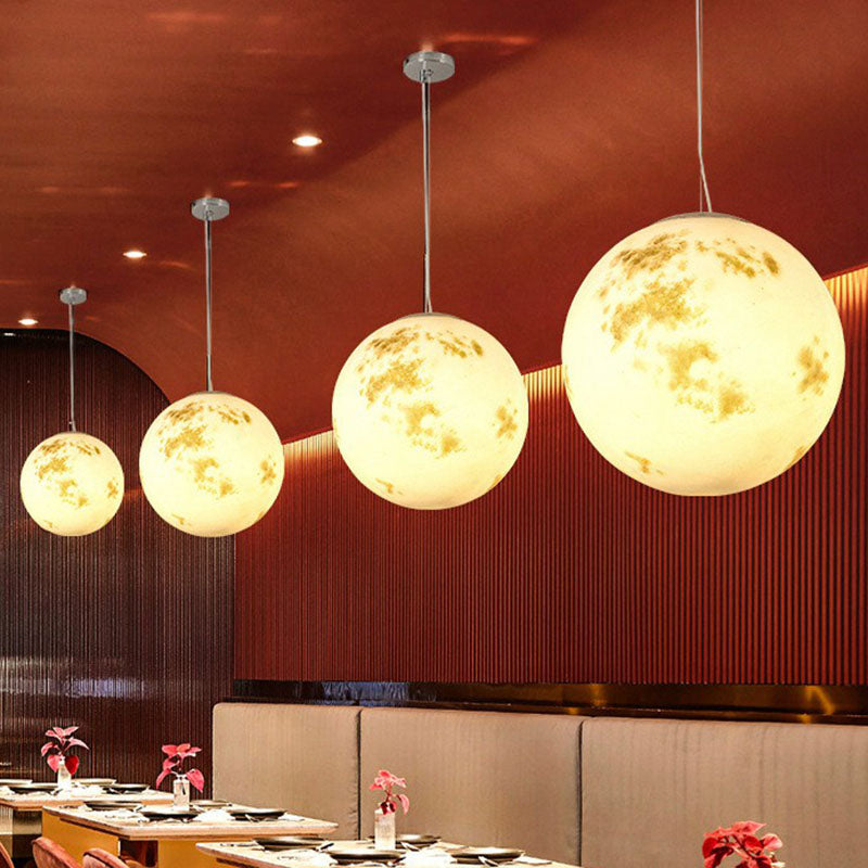 White Moon Acrylic Pendant Light - Elegant 1-Light Ceiling Fixture for Restaurants