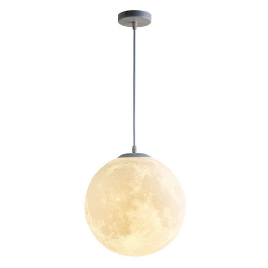 White Moon Shaped LED Pendulum Light - Art Deco PLA Restaurant Hanging Fixture