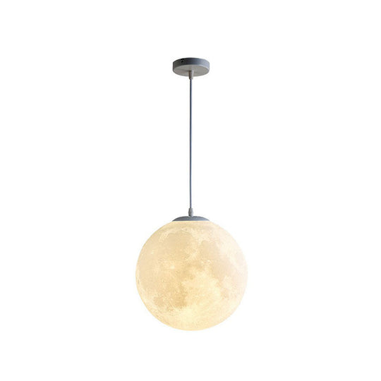 White Moon Shaped LED Pendulum Light - Art Deco PLA Restaurant Hanging Fixture