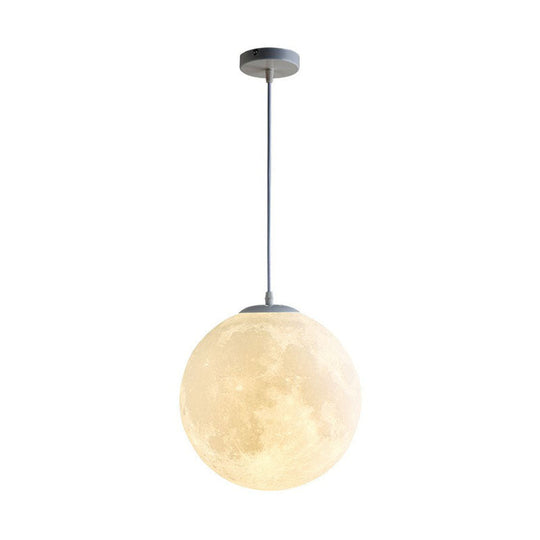 White Moon Shaped LED Pendulum Light - Art Deco PLA Restaurant Hanging Fixture