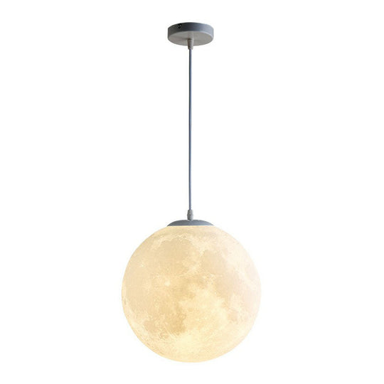 White Moon Shaped LED Pendulum Light - Art Deco PLA Restaurant Hanging Fixture