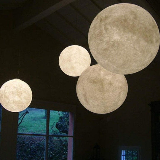 Artistic Moon Restaurant LED Suspension Lamp - White Metal Hanging Ceiling Light