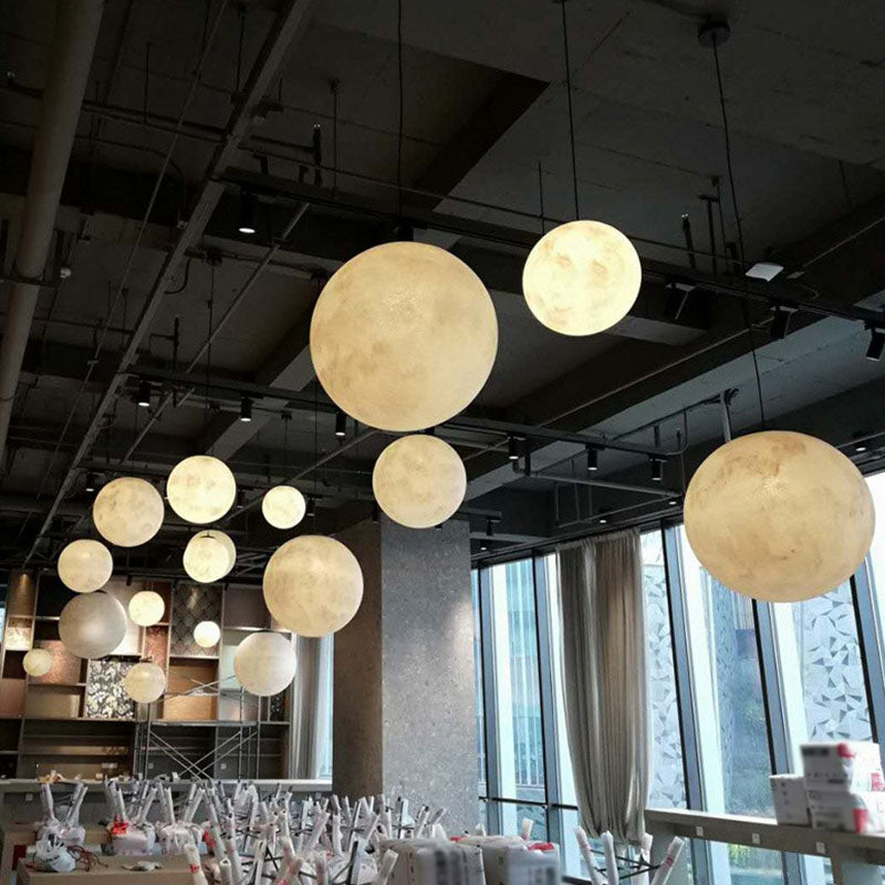 Artistic Moon Restaurant LED Suspension Lamp - White Metal Hanging Ceiling Light