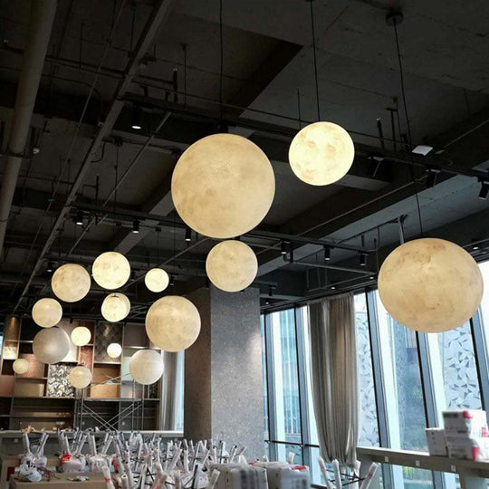 Metal Artistic Led Moon Restaurant Suspension Lamp In White