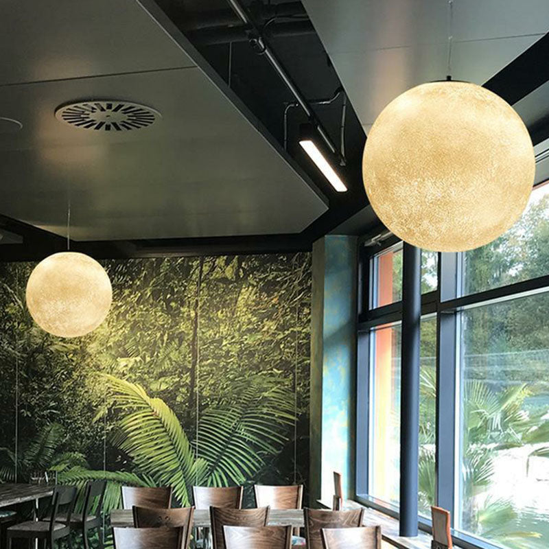 Artistic Moon Restaurant LED Suspension Lamp - White Metal Hanging Ceiling Light