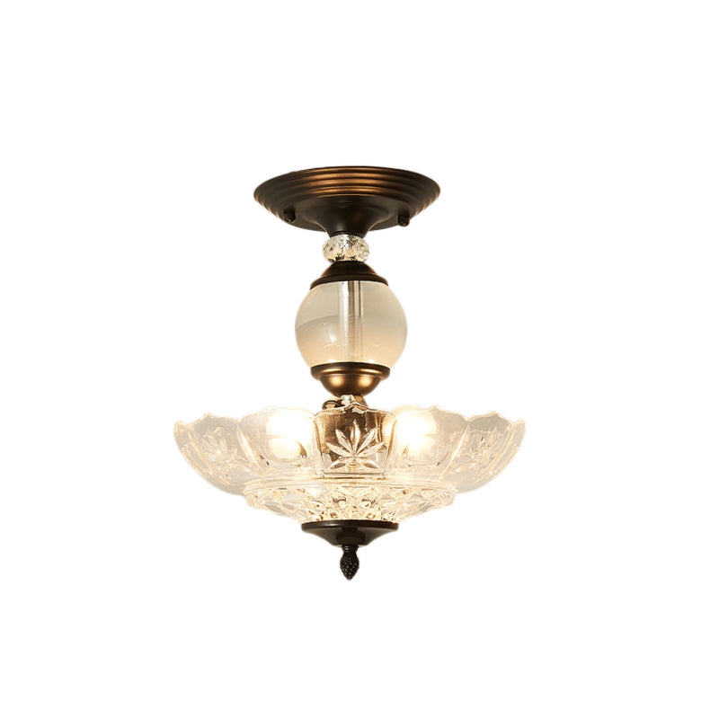 Modern Ribbed Glass Semi Flush Mount Light In Black/Gold - 12/16 Diameter 1 Crystal Ceiling Lamp