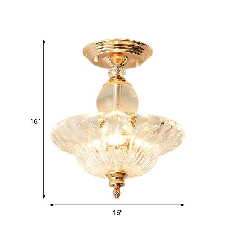 Modern Ribbed Glass Semi Flush Mount Light In Black/Gold - 12/16 Diameter 1 Crystal Ceiling Lamp