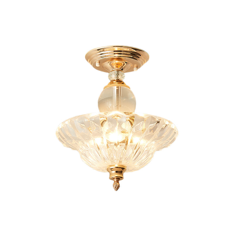 Modern Ribbed Glass Semi Flush Mount Light In Black/Gold - 12/16 Diameter 1 Crystal Ceiling Lamp