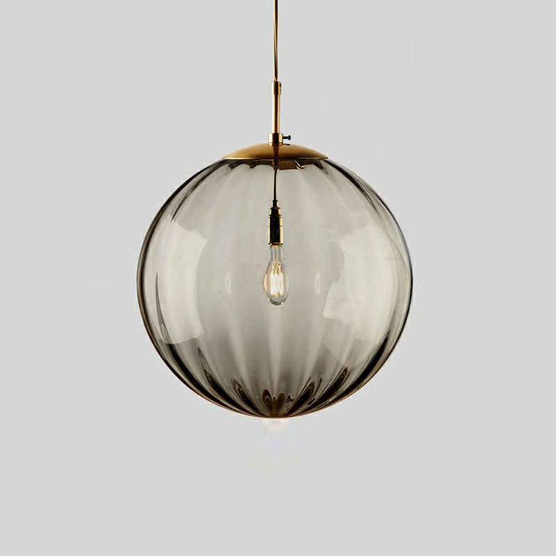 Modern Glass Pumpkin Ball Pendant Light Fixture - 1-Light Hanging For Dining Room Smoke Gray