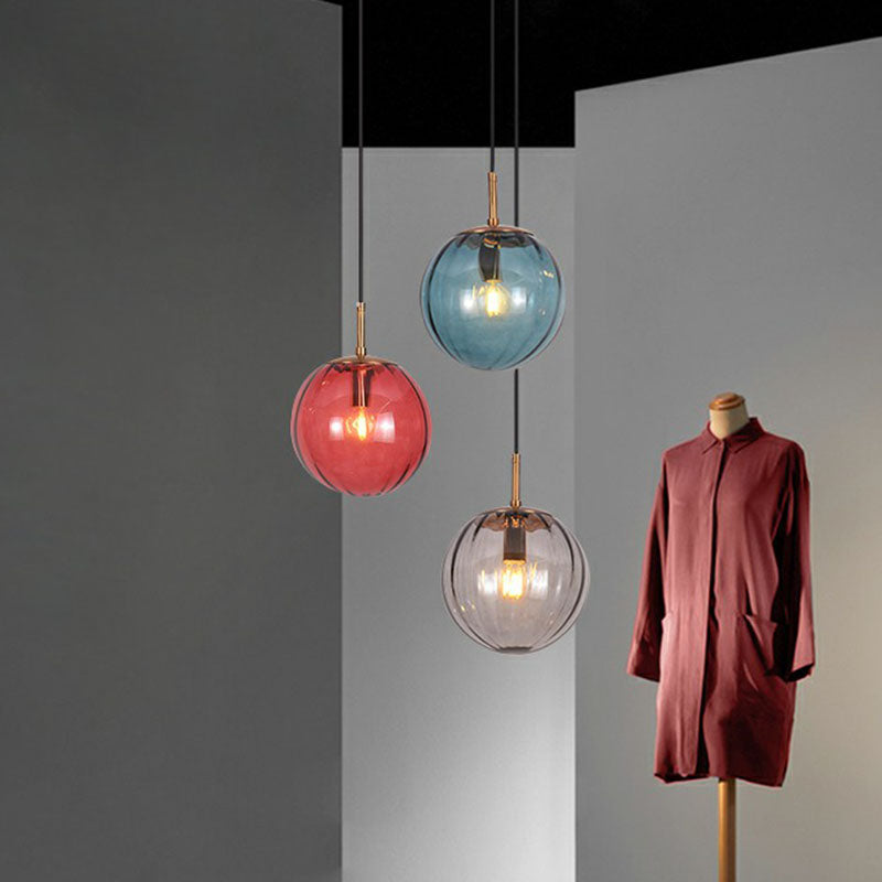 Modern Glass Pumpkin Ball Pendant Light Fixture - 1-Light Hanging For Dining Room