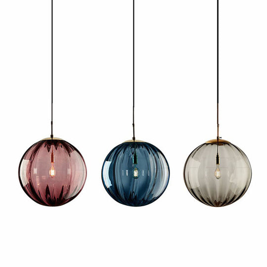 Modern Glass Pumpkin Ball Pendant Light Fixture - 1-Light Hanging For Dining Room