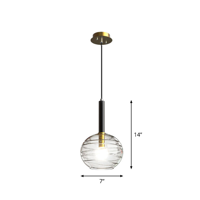 Black Textured Glass Dining Room Pendant With Modern Spherical Hanging Design