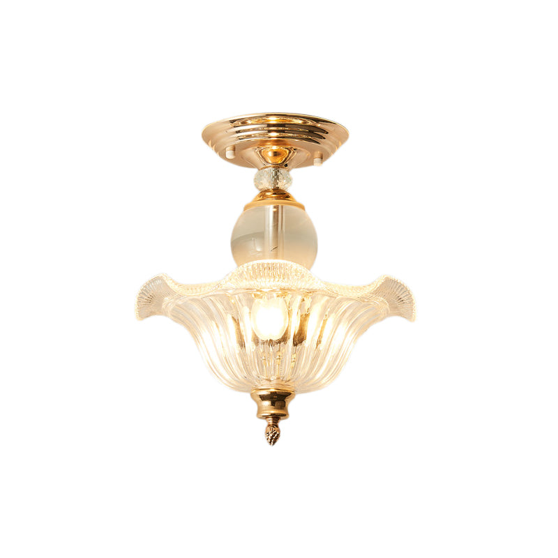 Modern Ribbed Glass Semi Flush Mount Light In Black/Gold - 12/16 Diameter 1 Crystal Ceiling Lamp