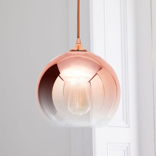 Gradient Glass Globe Hanging Light - Post-Modern 1-Light Pendant, Rose Gold Ceiling Fixture