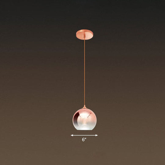 Gradient Glass Globe Hanging Light - Post-Modern 1-Light Pendant, Rose Gold Ceiling Fixture