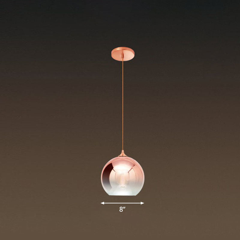 Gradient Glass Globe Hanging Light - Post-Modern 1-Light Pendant, Rose Gold Ceiling Fixture