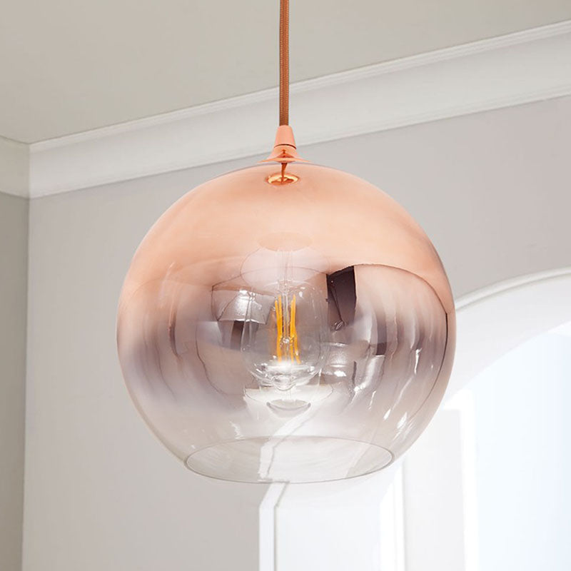 Gradient Glass Globe Hanging Light - Post-Modern 1-Light Pendant, Rose Gold Ceiling Fixture