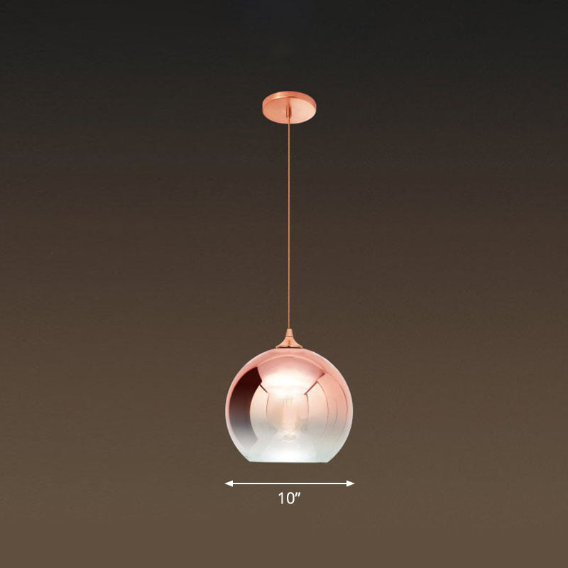 Gradient Glass Globe Hanging Light - Post-Modern 1-Light Pendant, Rose Gold Ceiling Fixture