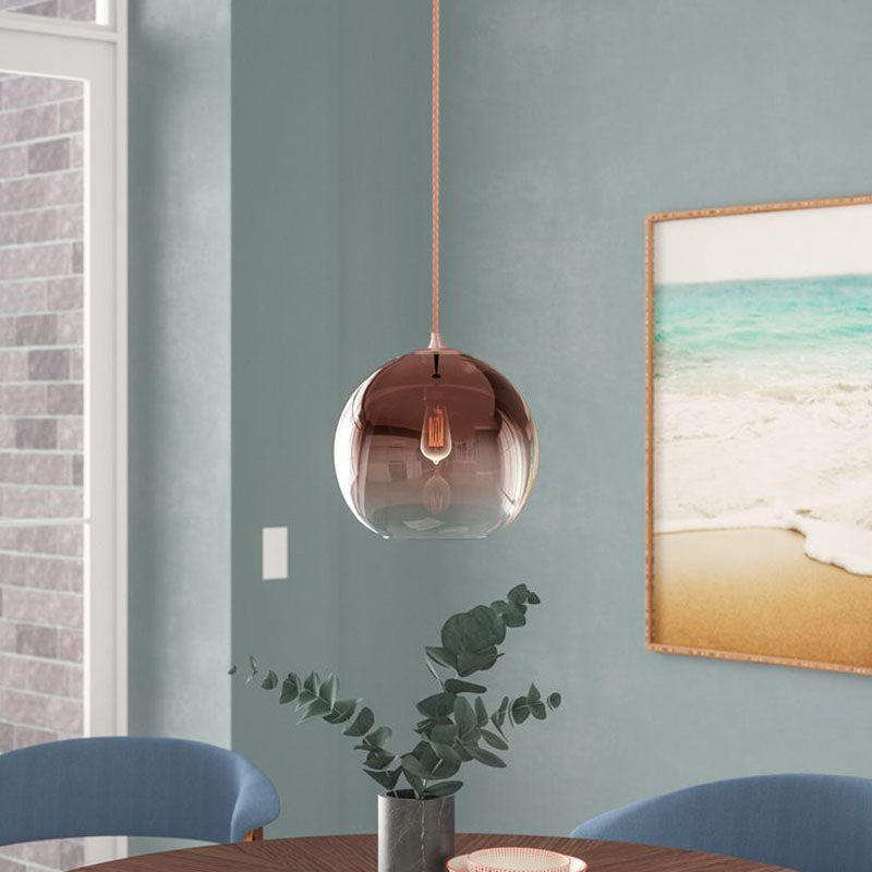 Gradient Glass Globe Hanging Light - Post-Modern 1-Light Pendant, Rose Gold Ceiling Fixture