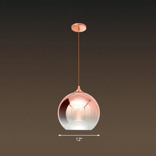 Gradient Glass Globe Hanging Light - Post-Modern 1-Light Pendant, Rose Gold Ceiling Fixture