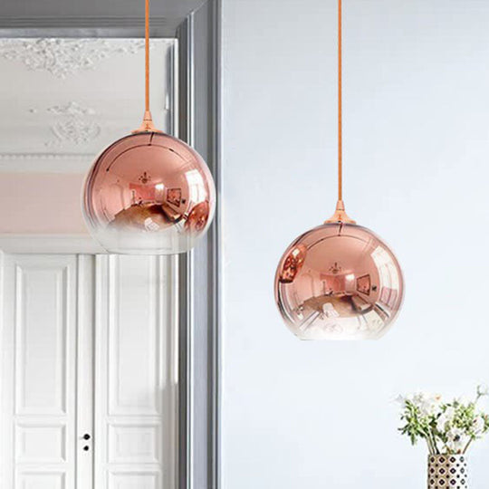 Gradient Glass Globe Hanging Light Post-Modern 1-Light Rose Gold Ceiling Pendant over Table