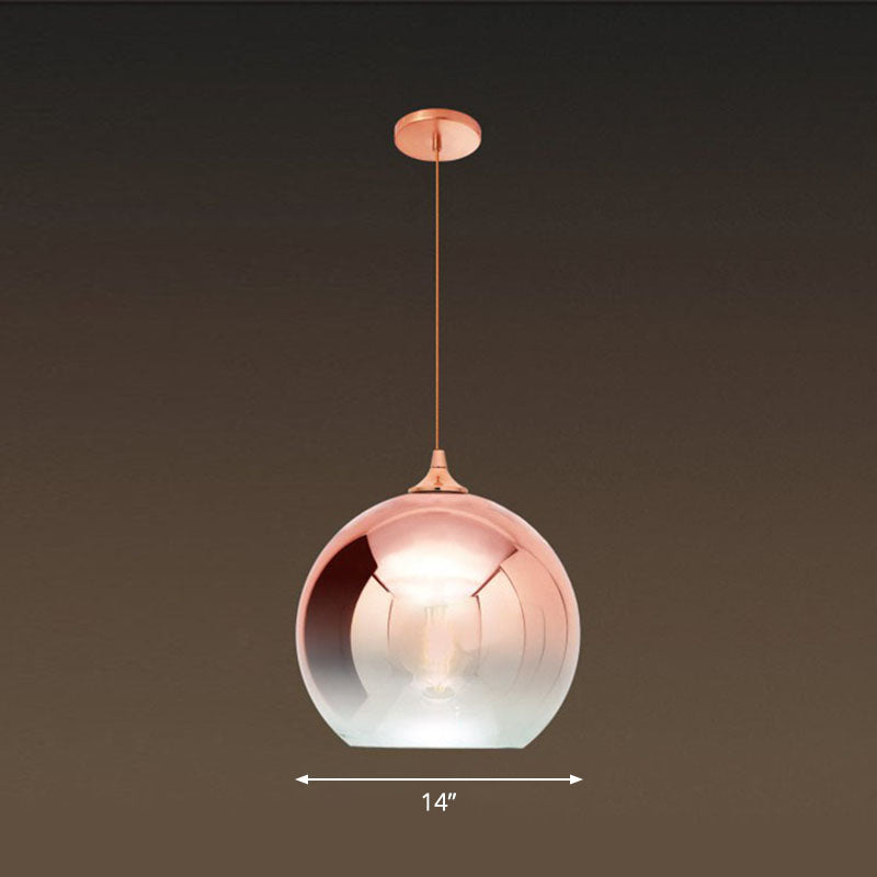 Gradient Glass Globe Hanging Light - Post-Modern 1-Light Pendant, Rose Gold Ceiling Fixture