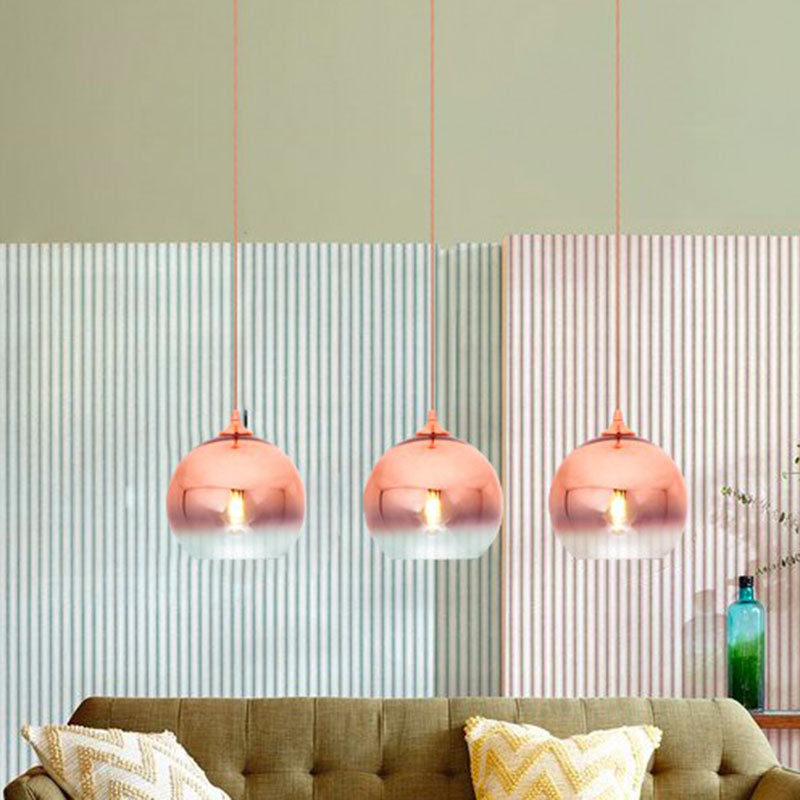 Gradient Glass Globe Hanging Light - Post-Modern 1-Light Pendant, Rose Gold Ceiling Fixture