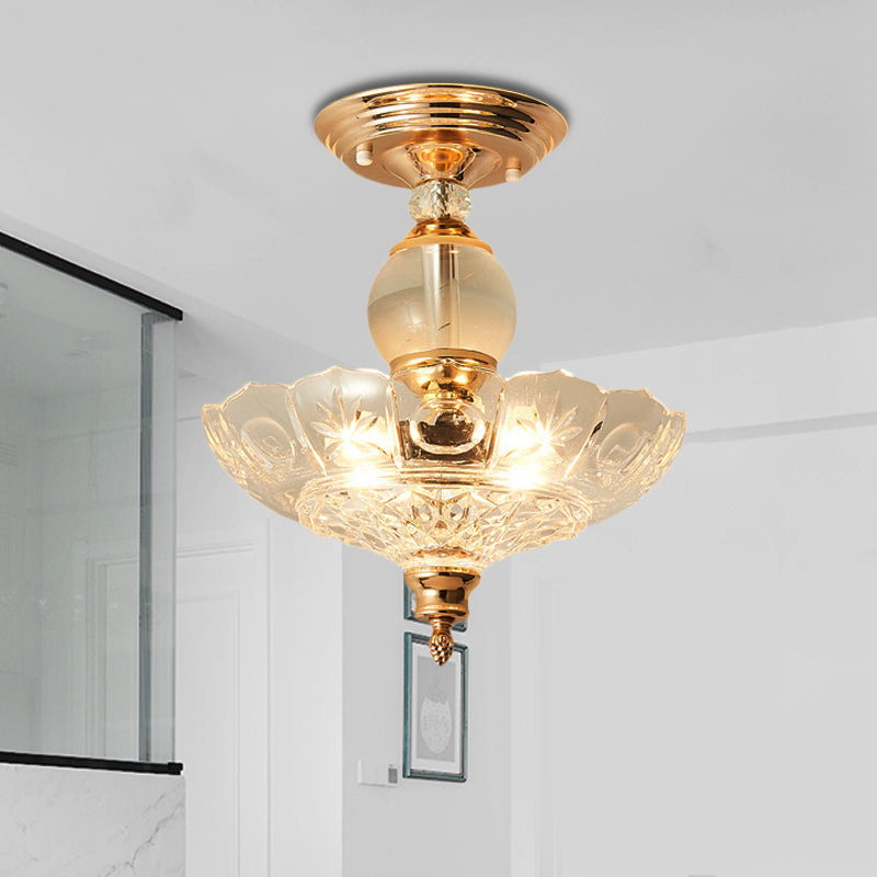 Modern Ribbed Glass Semi Flush Mount Light In Black/Gold - 12/16 Diameter 1 Crystal Ceiling Lamp