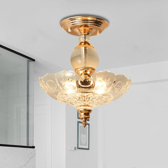 Modern Ribbed Glass Semi Flush Mount Light In Black/Gold - 12/16 Diameter 1 Crystal Ceiling Lamp