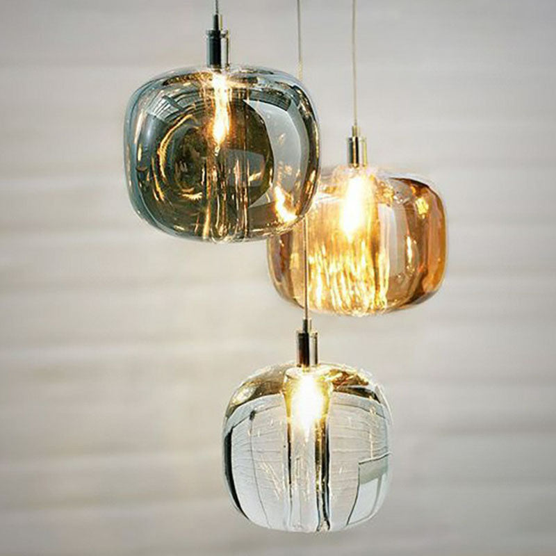 Postmodern Pumpkin Led Pendant Lamp: Creative Mirror Glass Hanging Light For Cafes