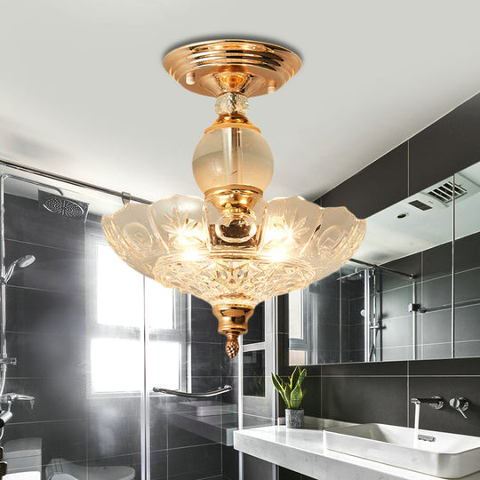 Modern Ribbed Glass Semi Flush Mount Light In Black/Gold - 12/16 Diameter 1 Crystal Ceiling Lamp