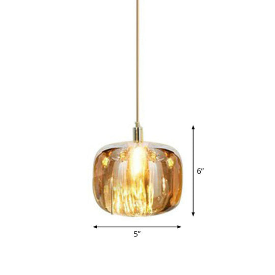 Postmodern Pumpkin Led Pendant Lamp: Creative Mirror Glass Hanging Light For Cafes Amber