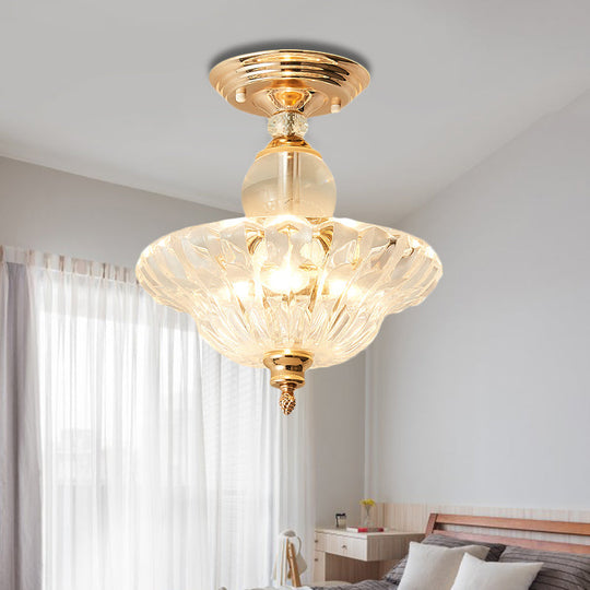 Modern Ribbed Glass Semi Flush Mount Light in Black/Gold - 12"/16" Diameter - 1 Crystal Light - Ceiling Lamp