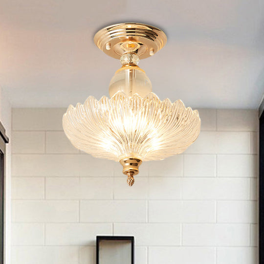 Modern Ribbed Glass Semi Flush Mount Light In Black/Gold - 12/16 Diameter 1 Crystal Ceiling Lamp