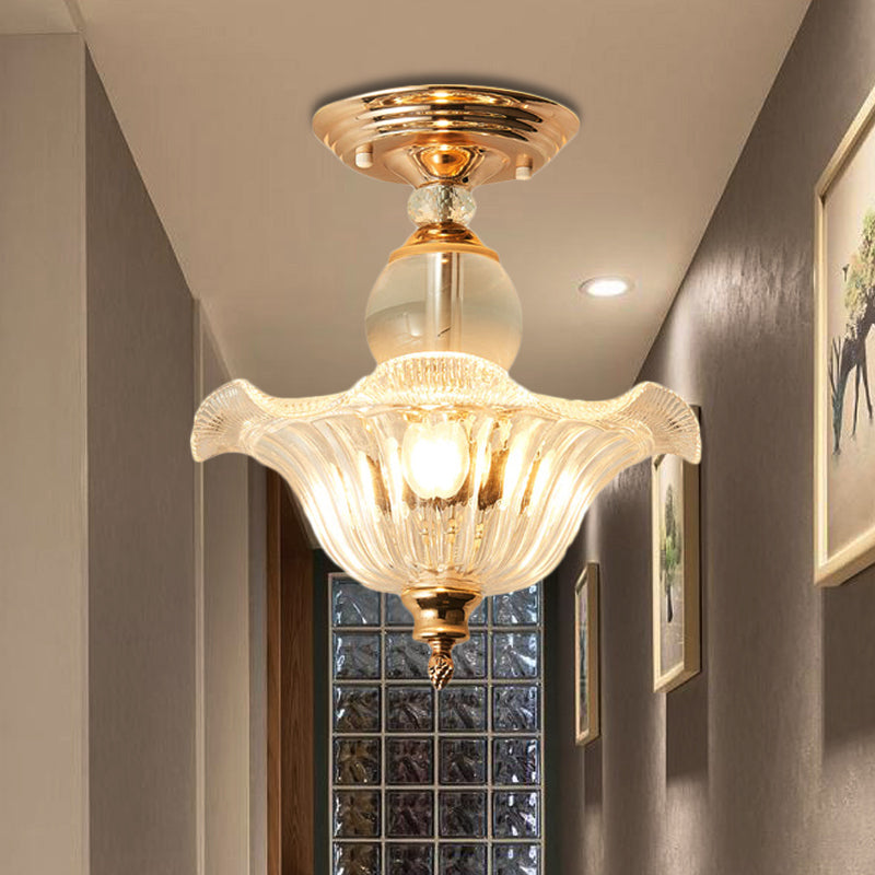 Modern Ribbed Glass Semi Flush Mount Light In Black/Gold - 12/16 Diameter 1 Crystal Ceiling Lamp