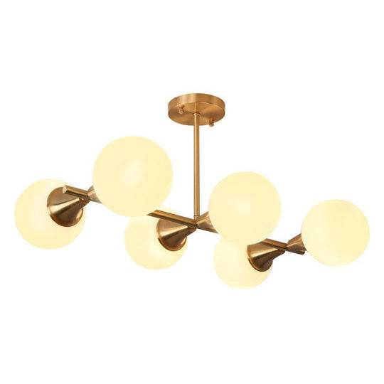 Brass Finish 6-Light Postmodern Linear Island Pendant With Glass Ball Shade