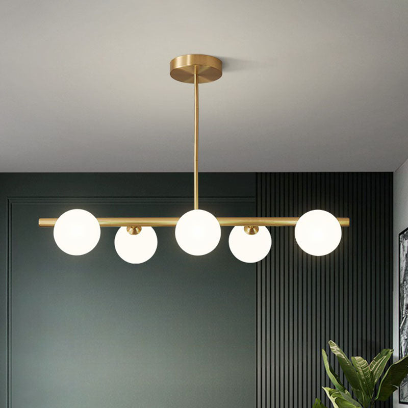 Brass Plated Glass Sphere Island Pendant Light - Modern Hanging Lighting For Dining Room