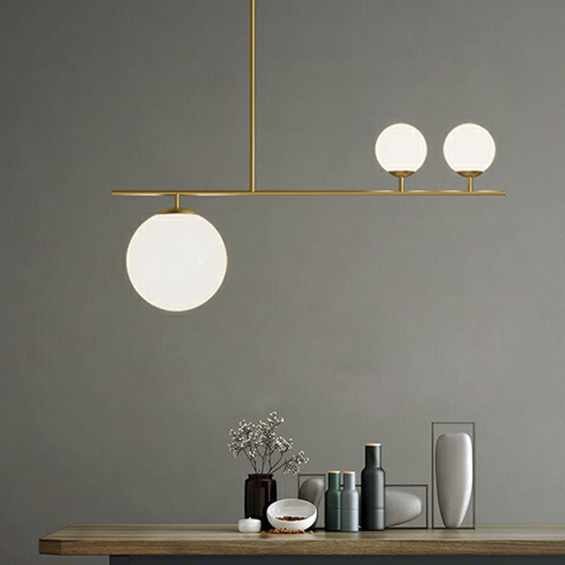 Opal Glass Globe Pendant Lamp: Elegant 3-Bulb Island Lighting In Gold