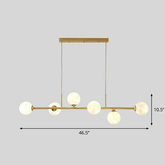 6-Light Linear Dining Room Island Pendant With Postmodern Metallic Finish And Glass Ball Shades