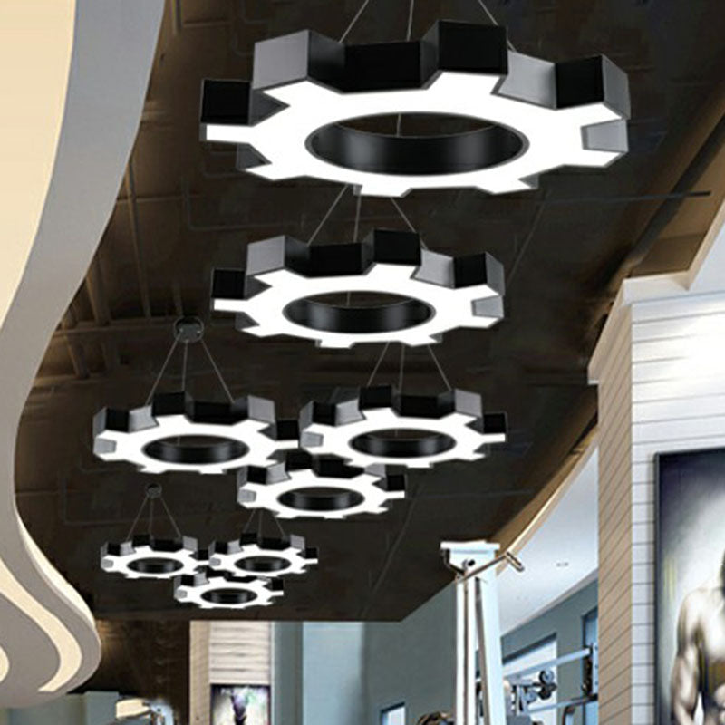 Modern Black Led Ceiling Chandelier For Gear Conference Rooms