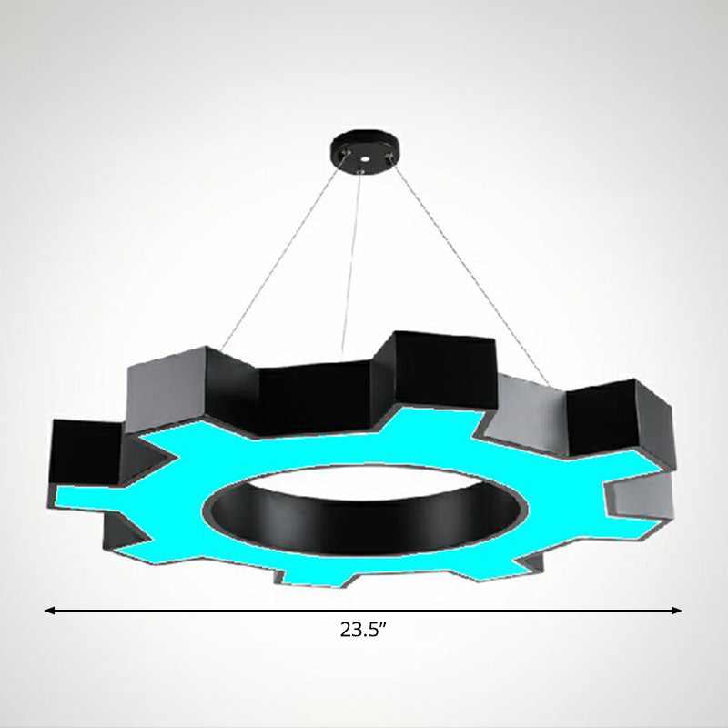 Modern Black Led Ceiling Chandelier For Gear Conference Rooms / 23.5 Blue