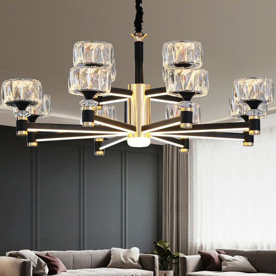 Modern Black Crystal Drum Hanging Light Fixture - Chic Living Room Chandelier 12 /