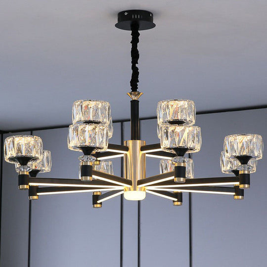 Modern Black Crystal Drum Hanging Light Fixture - Chic Living Room Chandelier