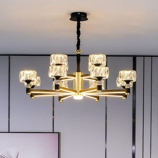 Modern Black Crystal Drum Hanging Light Fixture - Chic Living Room Chandelier