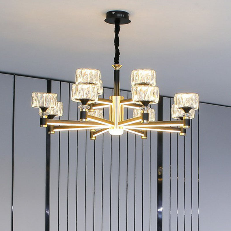 Modern Black Crystal Drum Hanging Light Fixture - Chic Living Room Chandelier