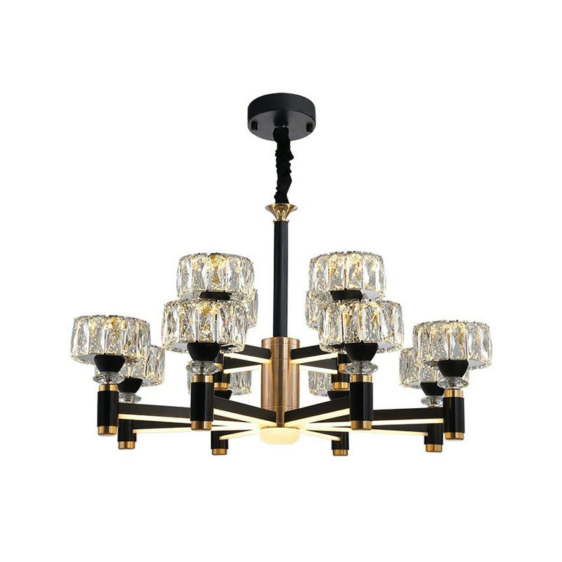 Modern Black Crystal Drum Hanging Light Fixture - Chic Living Room Chandelier