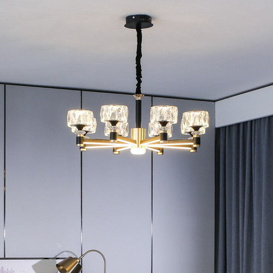 Modern Black Crystal Drum Hanging Light Fixture - Chic Living Room Chandelier